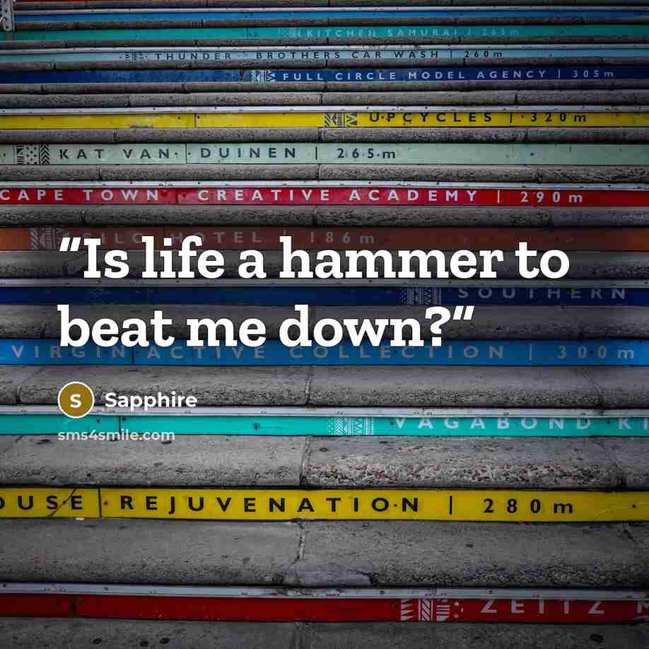 “Is life a hammer to beat me down?” quote by Sapphire