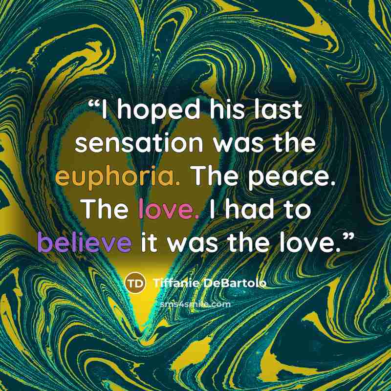 “I hoped his last sensation was the euphoria. The peace. The love. I had to believe it was the love.” quote by Tiffanie DeBartolo
