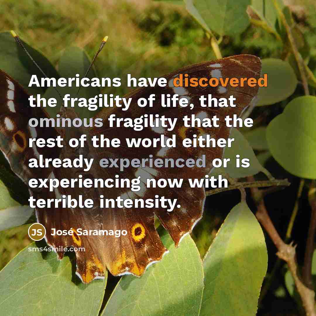 “Americans have discovered the fragility of life, that ominous fragility that the rest of the world either already experienced or is experiencing now with terrible intensity.” quote by Jose Saramago