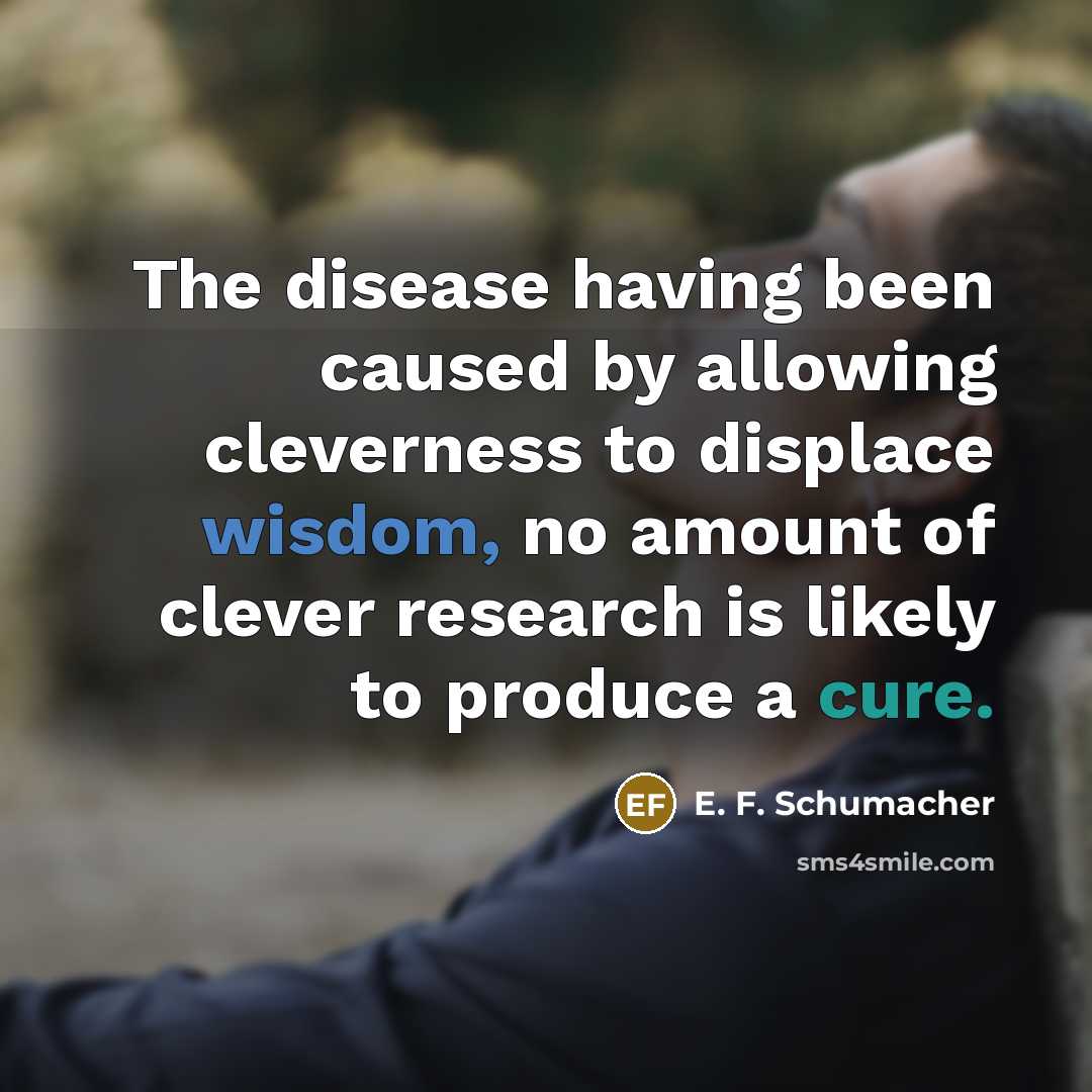 “The disease having been caused by allowing cleverness to displace…” quote by E. F. Schumacher