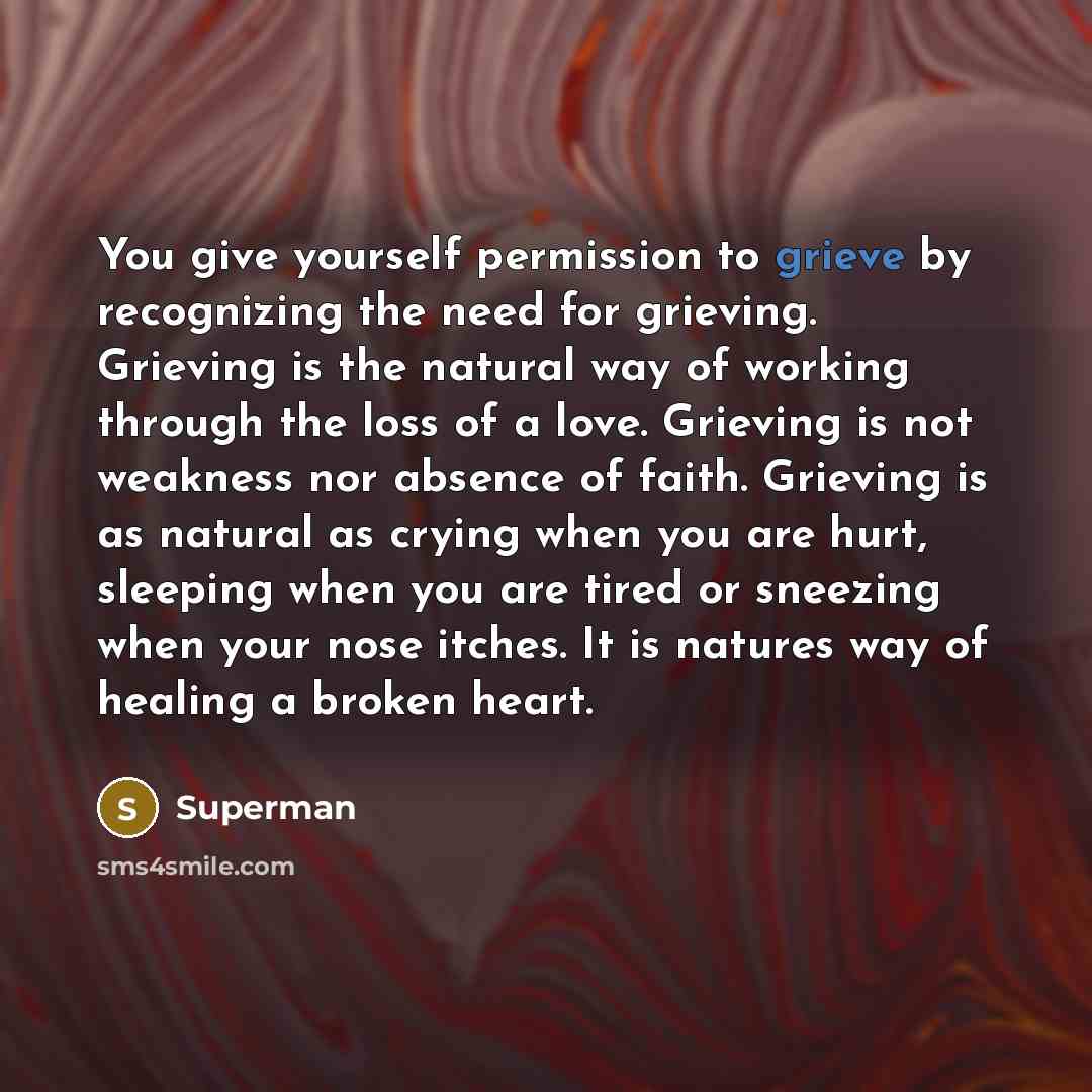 “You give yourself permission to grieve by recognizing the need…” quote by Superman