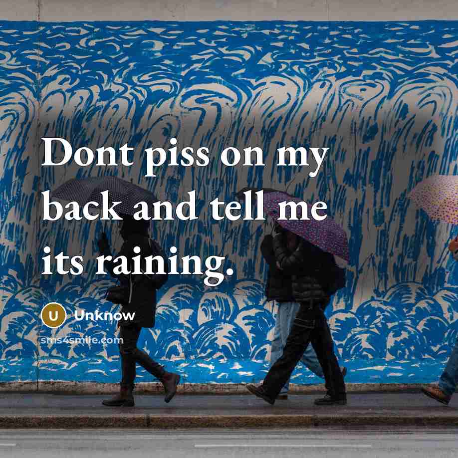 “Dont piss on my back and tell me its raining.…” quote by Unknow