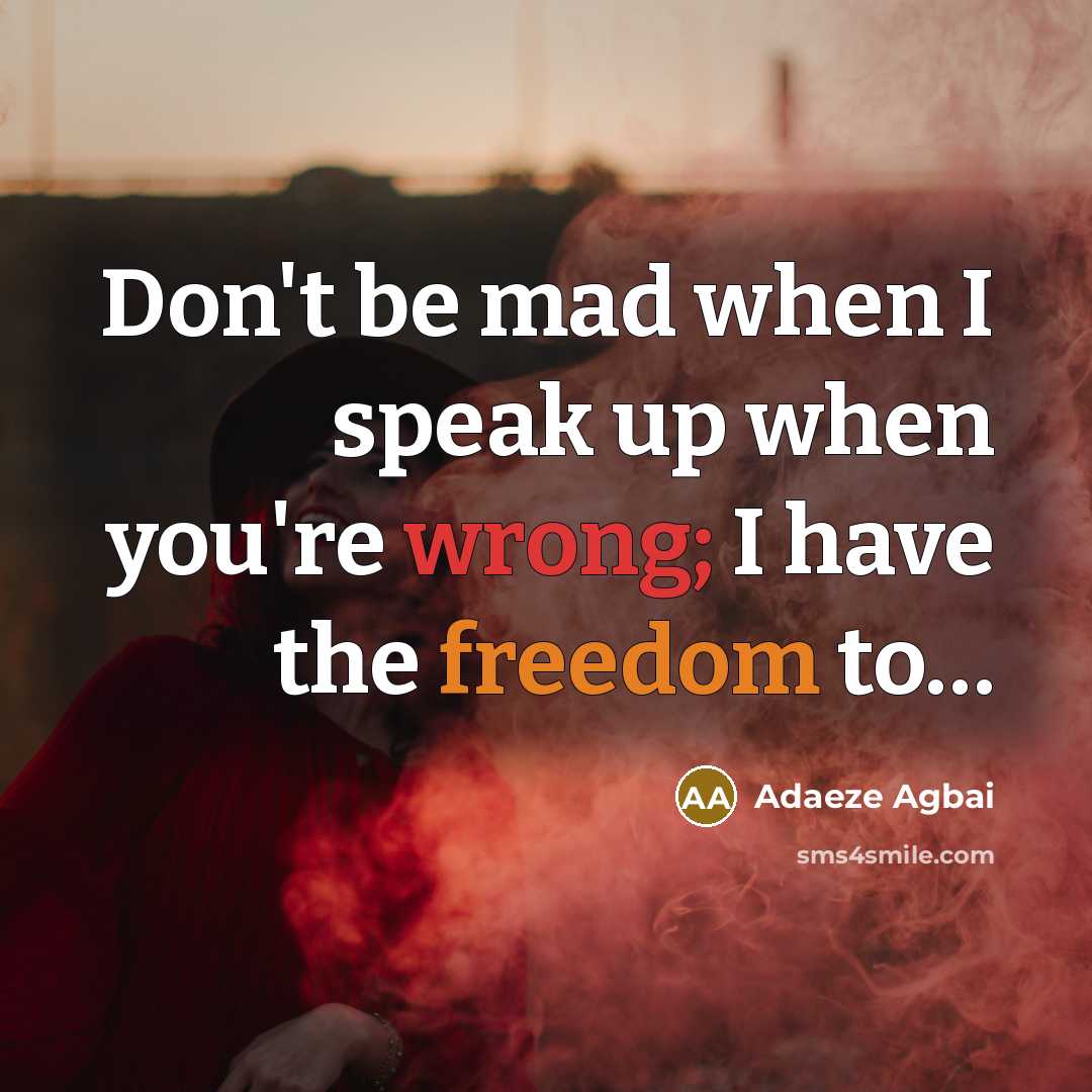 “Don't be mad when I speak up when you're wrong;…” quote by Adaeze Agbai