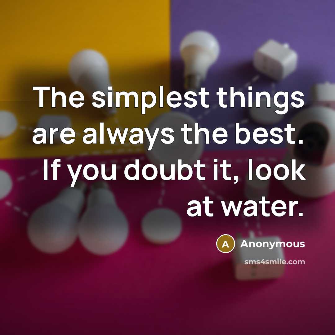 “The simplest things are always the best. If you doubt it, look at water.” quote by Anonymous