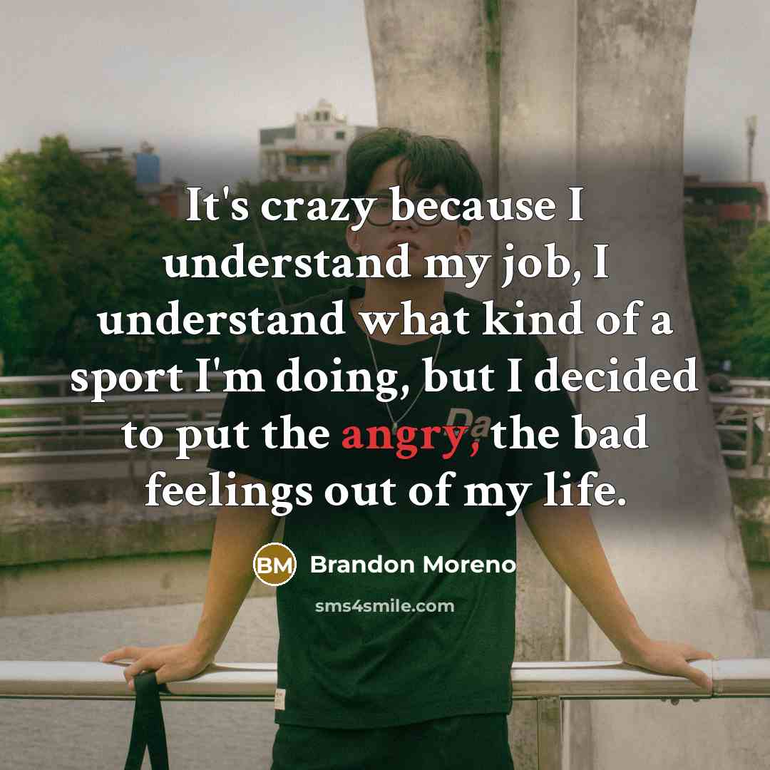 “It's crazy because I understand my job, I understand what kind of a sport I'm doing, but I decided to put the angry, the bad feelings out of my life.” quote by Brandon Moreno