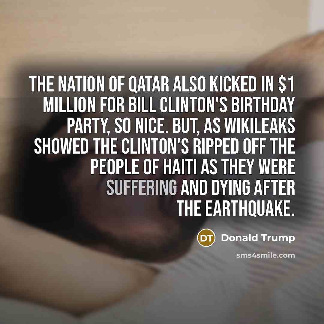“The nation of Qatar also kicked in $1 million for…” quote by Donald Trump