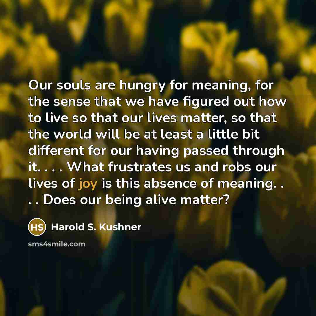 “Our souls are hungry for meaning, for the sense that…” quote by Harold S. Kushner