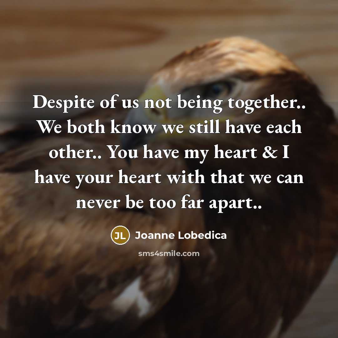 “Despite of us not being together.. We both know we still have each other.. You have my heart & I have your heart with that we can never be too far apart..” quote by Joanne Lobedica