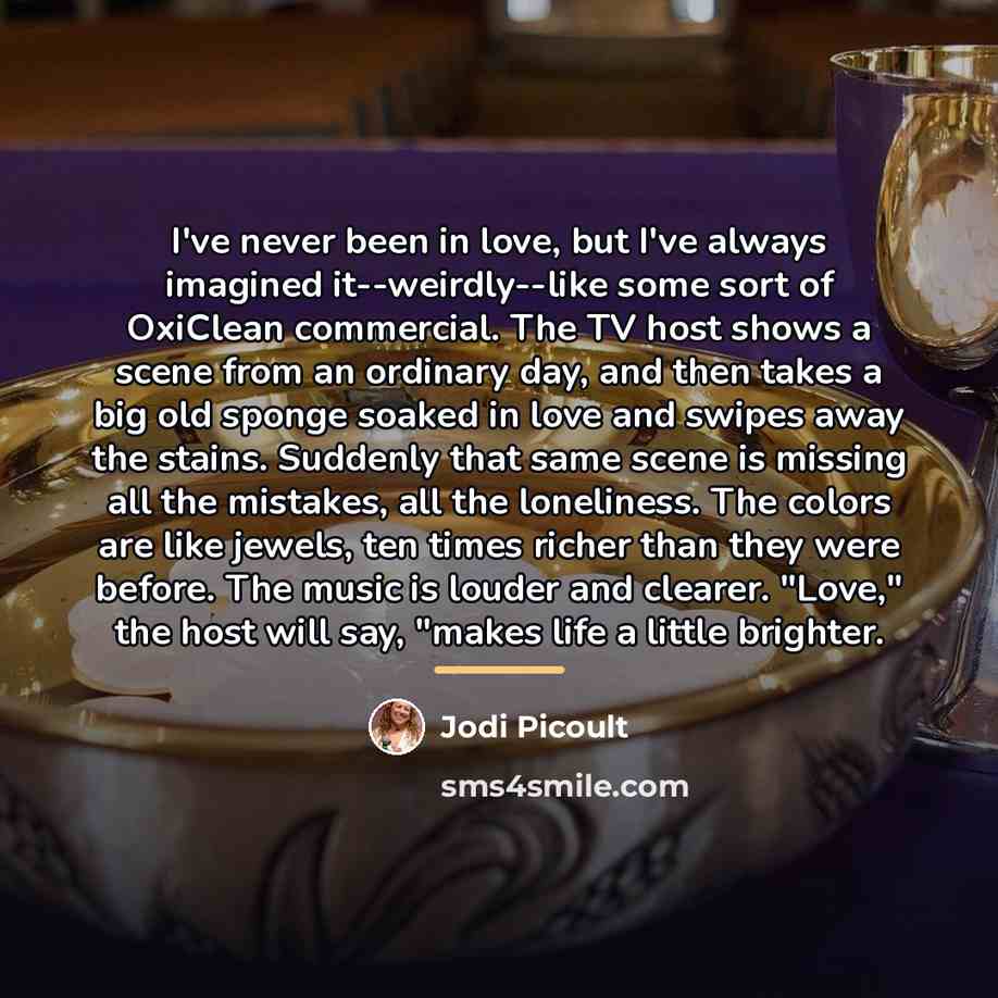 “I've never been in love, but I've always imagined it--weirdly--like…” quote by Jodi Picoult