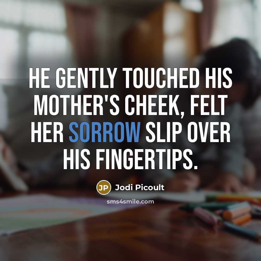 “He gently touched his mother's cheek, felt her sorrow slip…” quote by Jodi Picoult