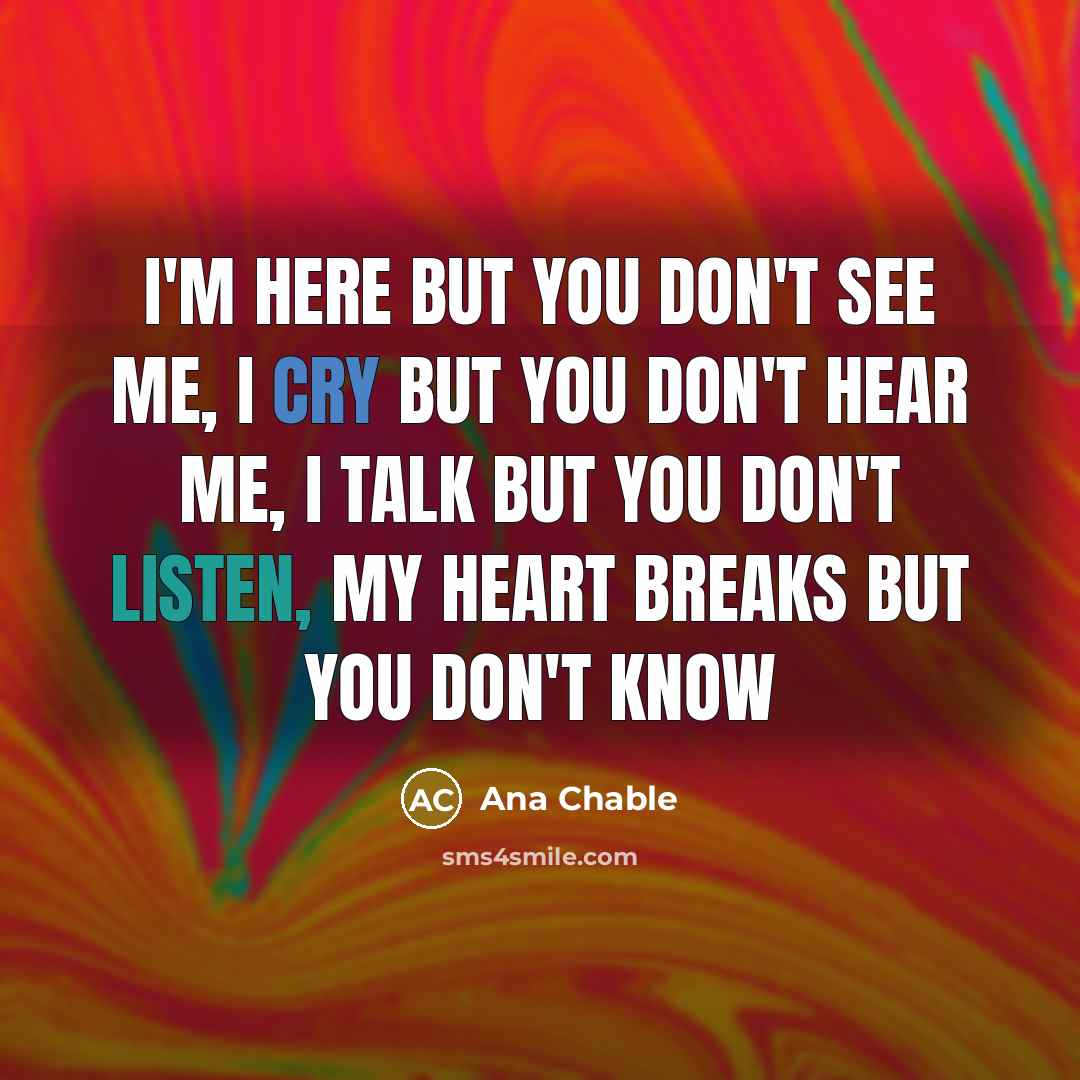 “I'm here but you don't see me, I cry but…” quote by Ana Chable