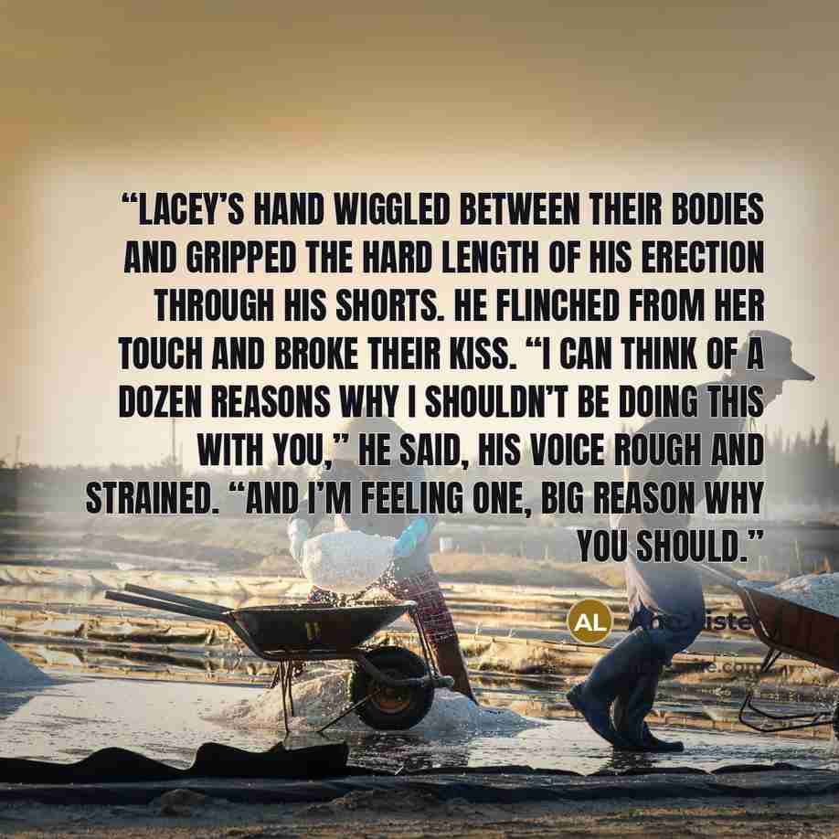 “Lacey’s hand wiggled between their bodies and gripped the hard length of his erection through his shorts. He flinched from her touch and broke their kiss. “I can think of a dozen reasons why I shouldn’t be doing this with you,” he said, his voice rough and strained. “And I’m feeling one, big…” quote by Ann Lister