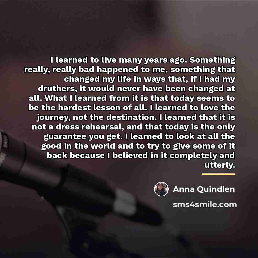 “I learned to live many years ago. Something really, really…” quote by Anna Quindlen