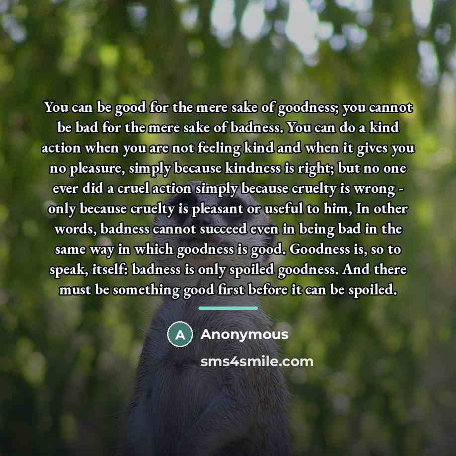 “You can be good for the mere sake of goodness;…” quote by Anonymous