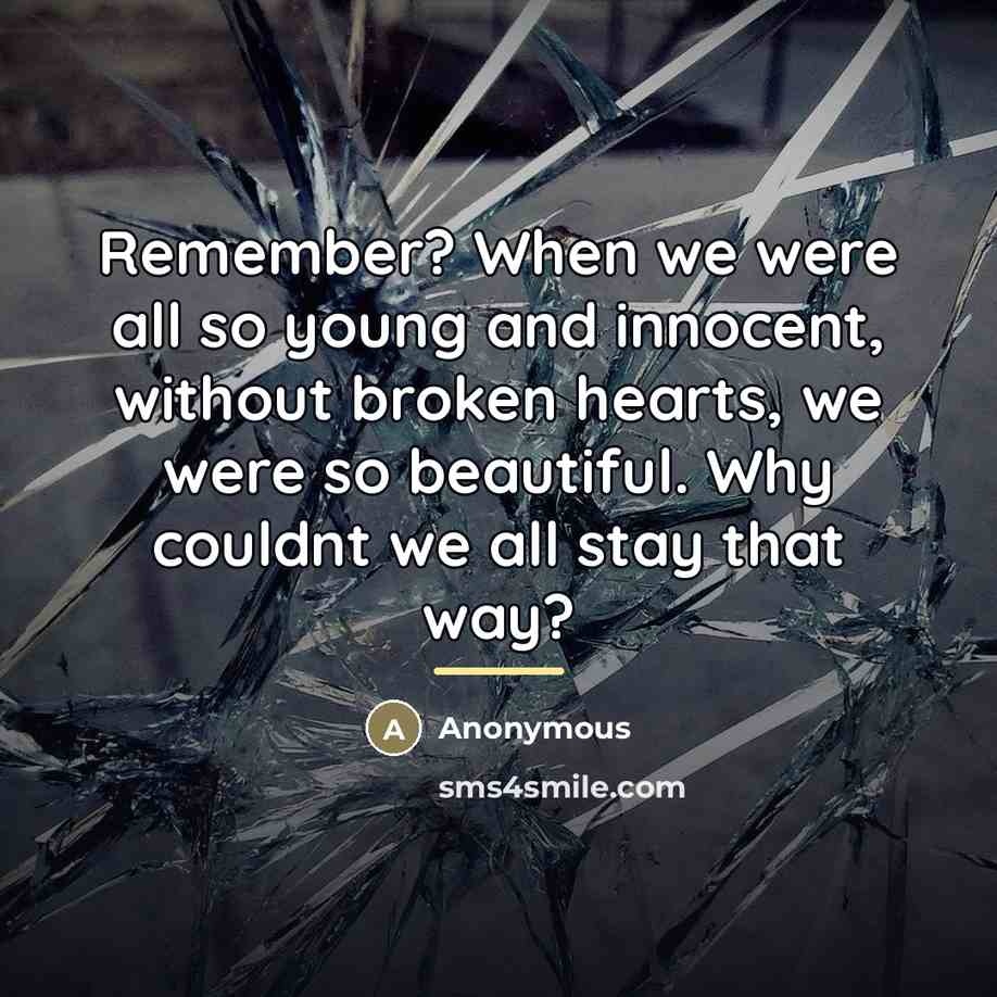 “Remember? When we were all so young and innocent, without…” quote by Anonymous