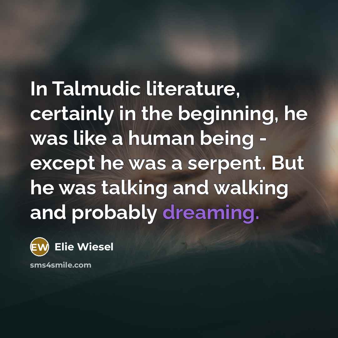 “In Talmudic literature, certainly in the beginning, he was like…” quote by Elie Wiesel