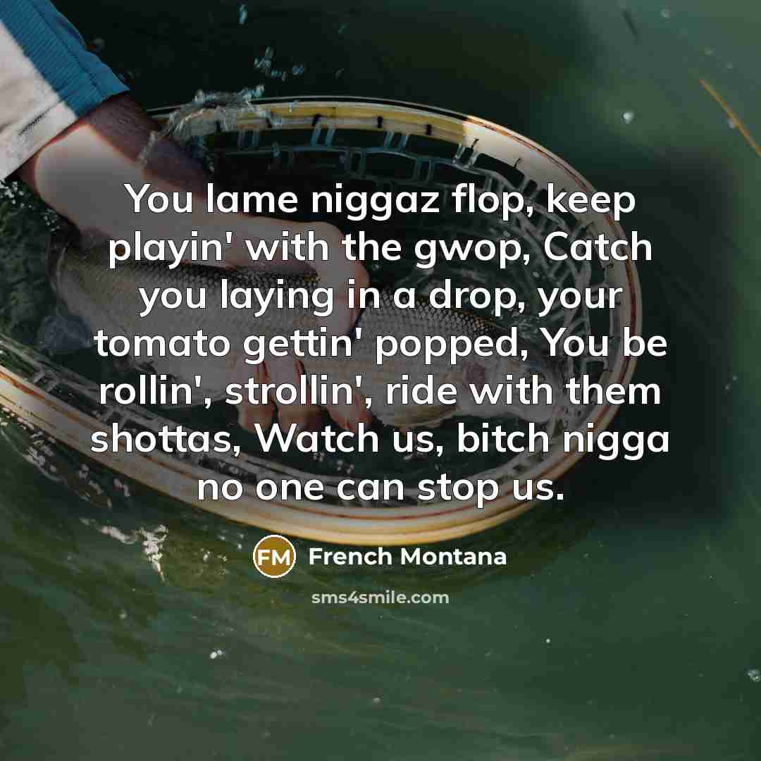 “You lame niggaz flop, keep playin' with the gwop, Catch…” quote by French Montana