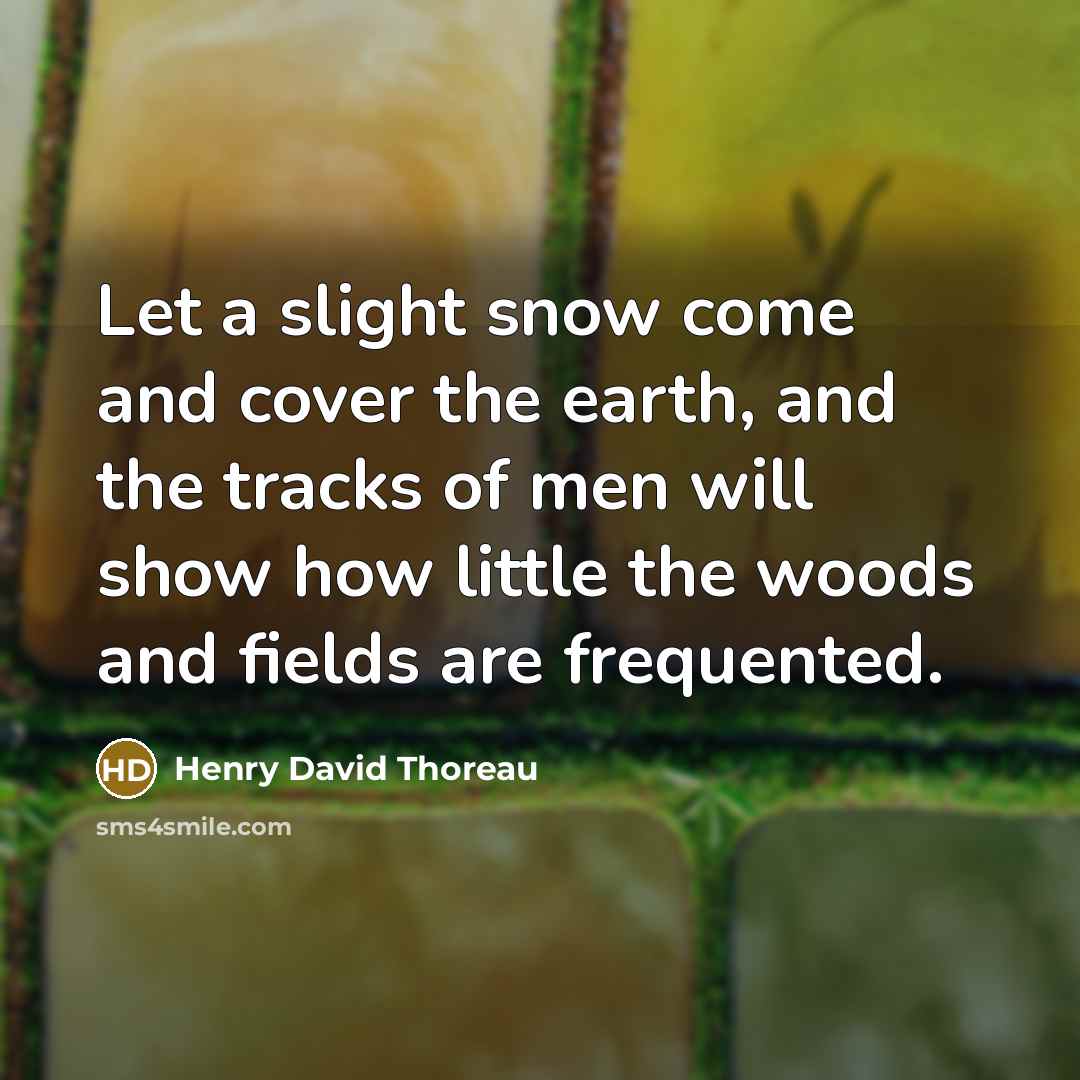 “Let a slight snow come and cover the earth, and…” quote by Henry David Thoreau