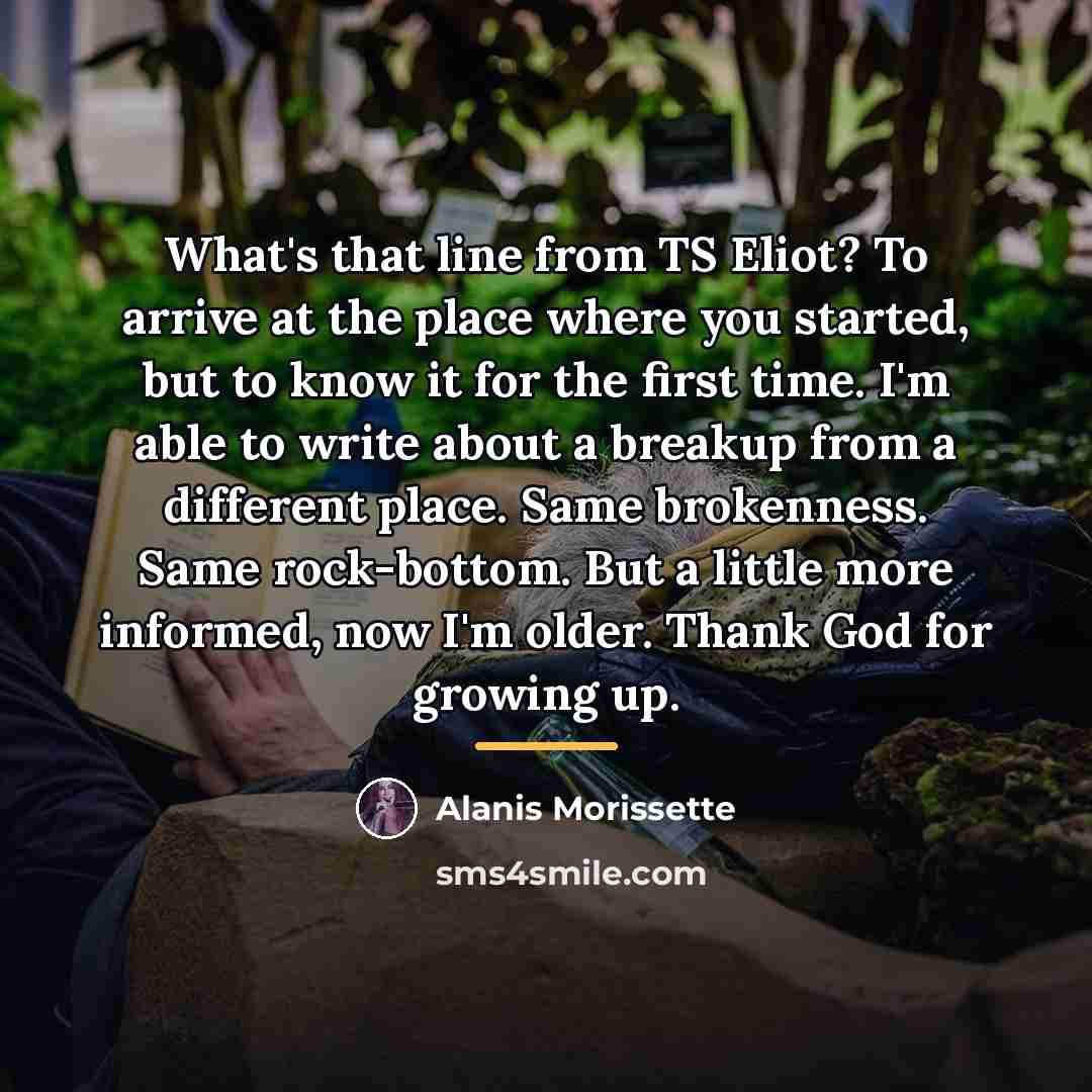 “What's that line from TS Eliot? To arrive at the…” quote by Alanis Morissette