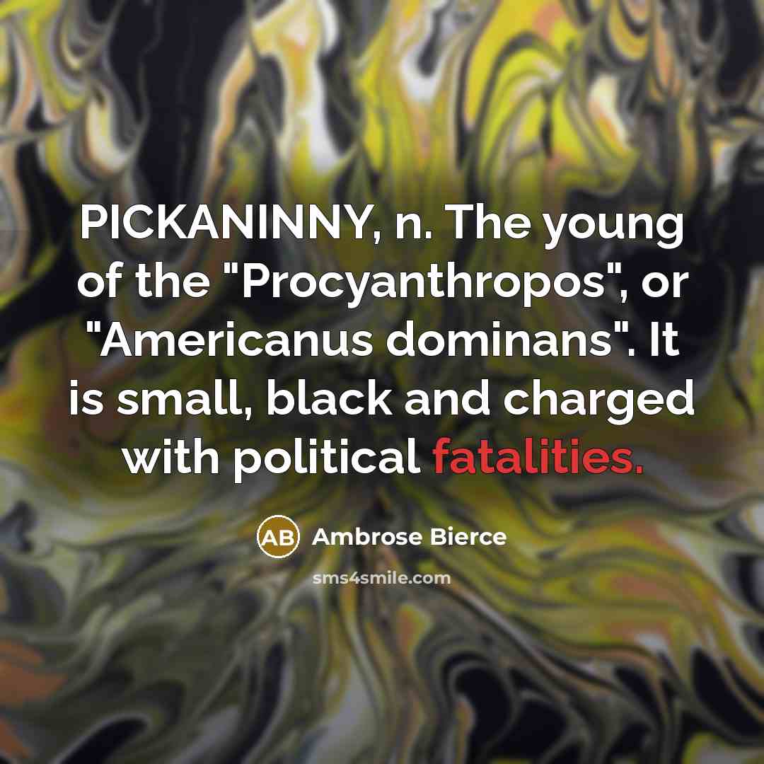 “PICKANINNY, n. The young of the "Procyanthropos", or "Americanus dominans".…” quote by Ambrose Bierce