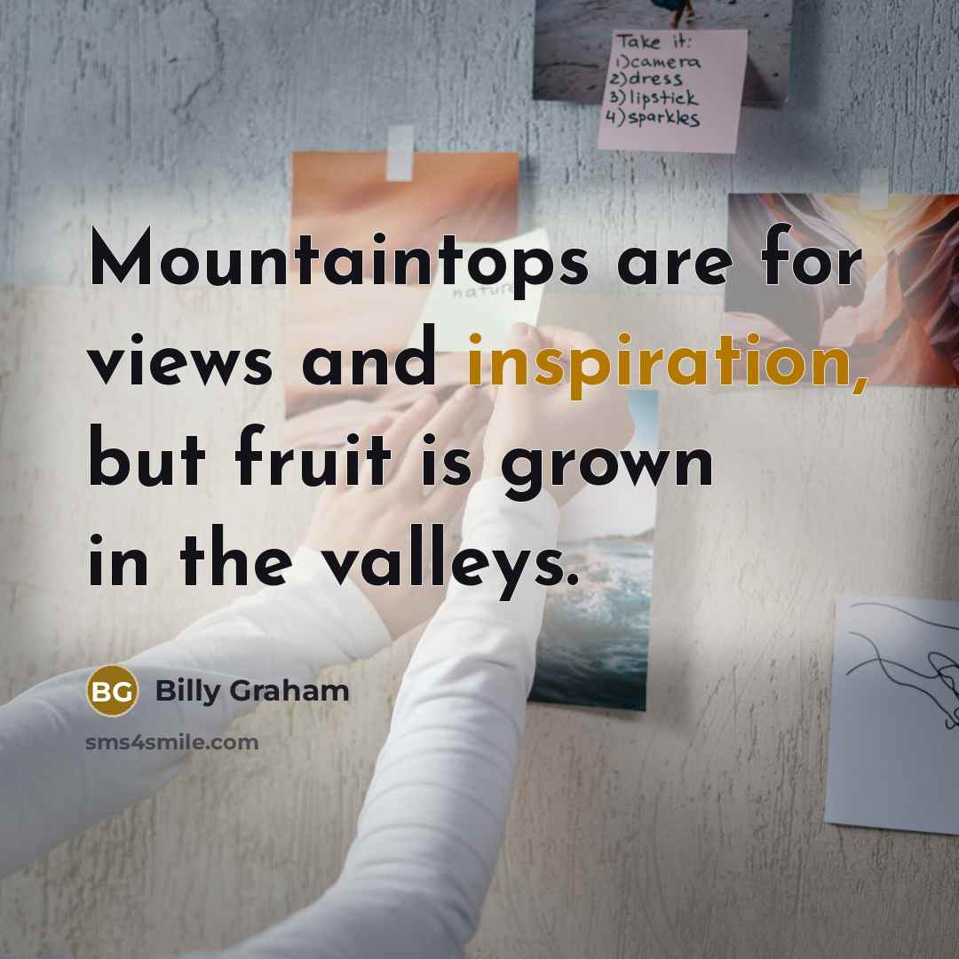 “Mountaintops are for views and inspiration, but fruit is grown…” quote by Billy Graham