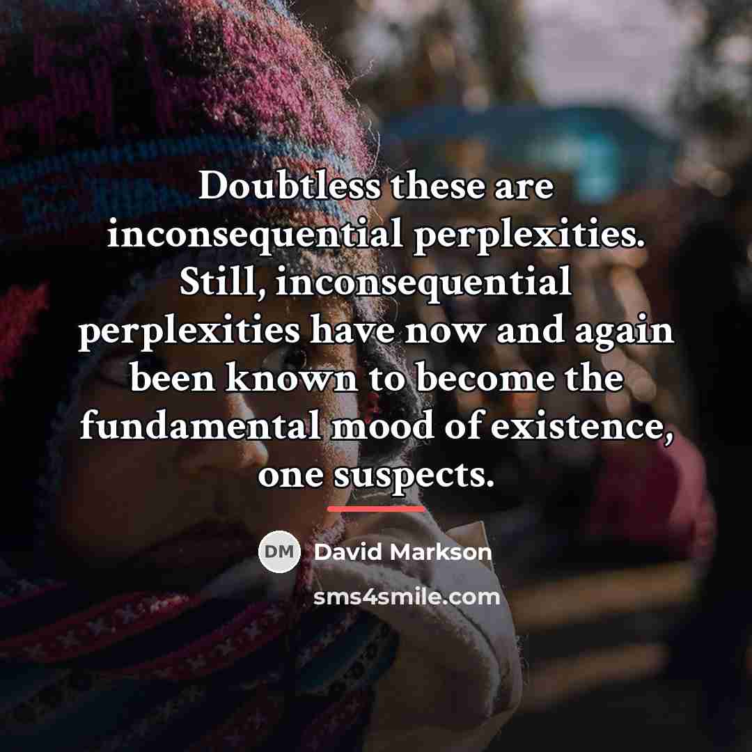 “Doubtless these are inconsequential perplexities. Still, inconsequential perplexities have now…” quote by David Markson