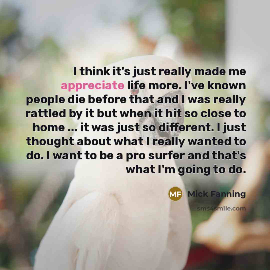 “I think it's just really made me appreciate life more.…” quote by Mick Fanning