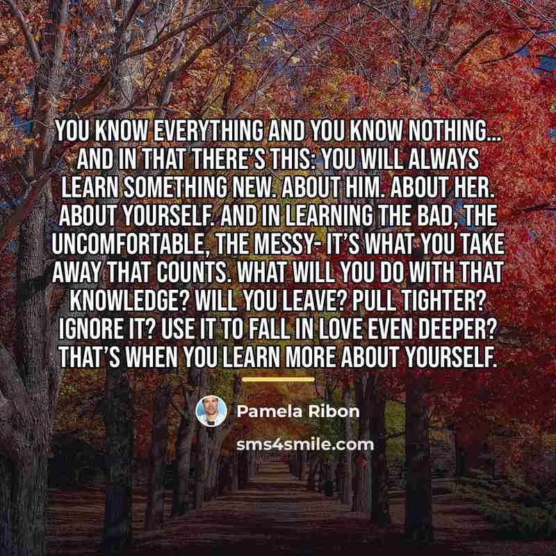 “You know everything and you know nothing… And in that…” quote by Pamela Ribon