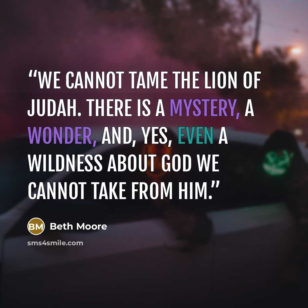 “We cannot tame the Lion of Judah. There is a mystery, a wonder, and, yes, even a wildness about God we cannot take from Him.” quote by Beth Moore
