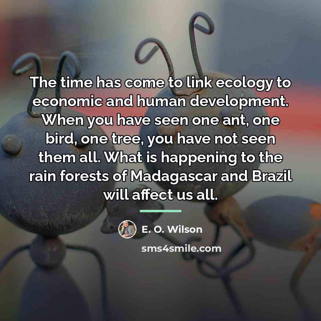 “The time has come to link ecology to economic and…” quote by E. O. Wilson