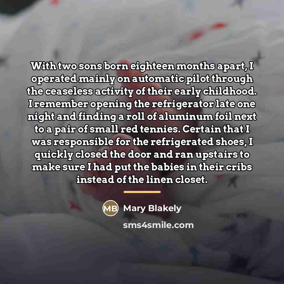 “With two sons born eighteen months apart, I operated mainly…” quote by Mary Blakely