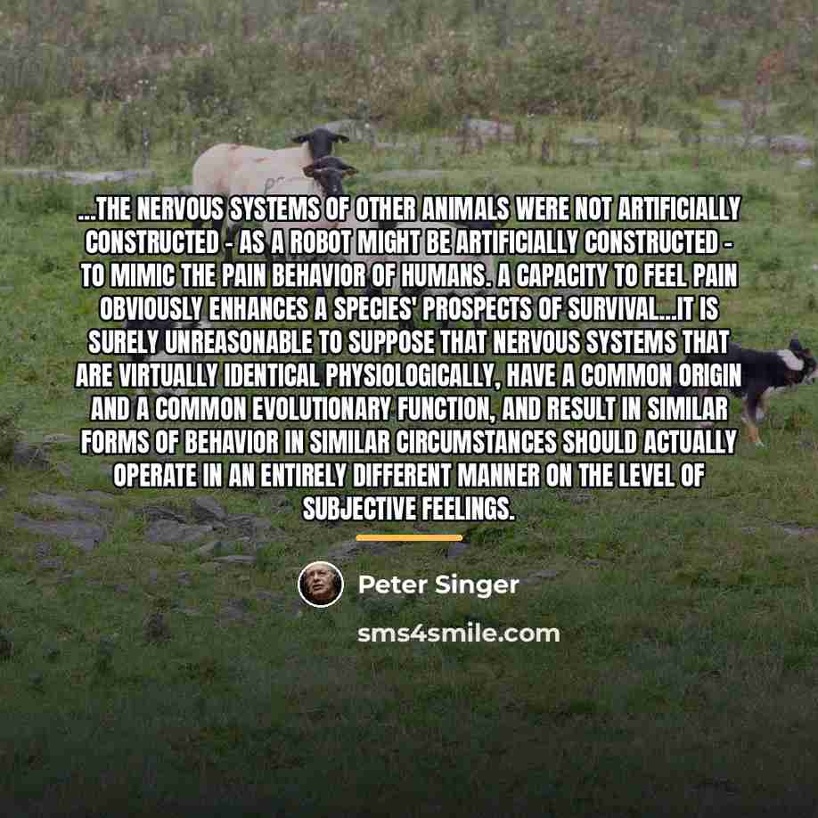 “...the nervous systems of other animals were not artificially constructed…” quote by Peter Singer