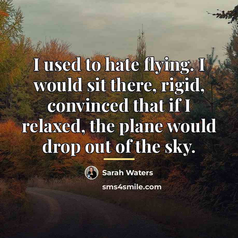 “I used to hate flying. I would sit there, rigid,…” quote by Sarah Waters