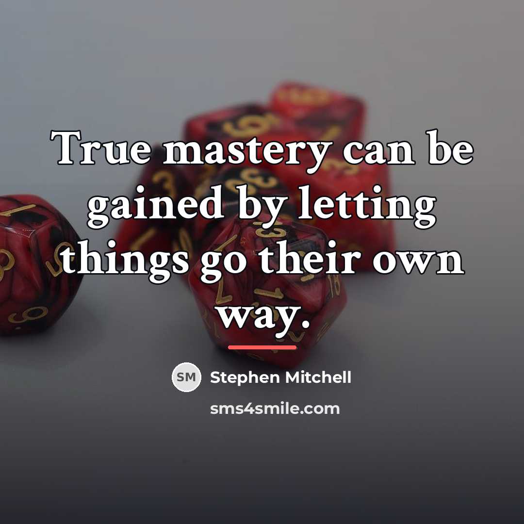 “True mastery can be gained by letting things go their…” quote by Stephen Mitchell