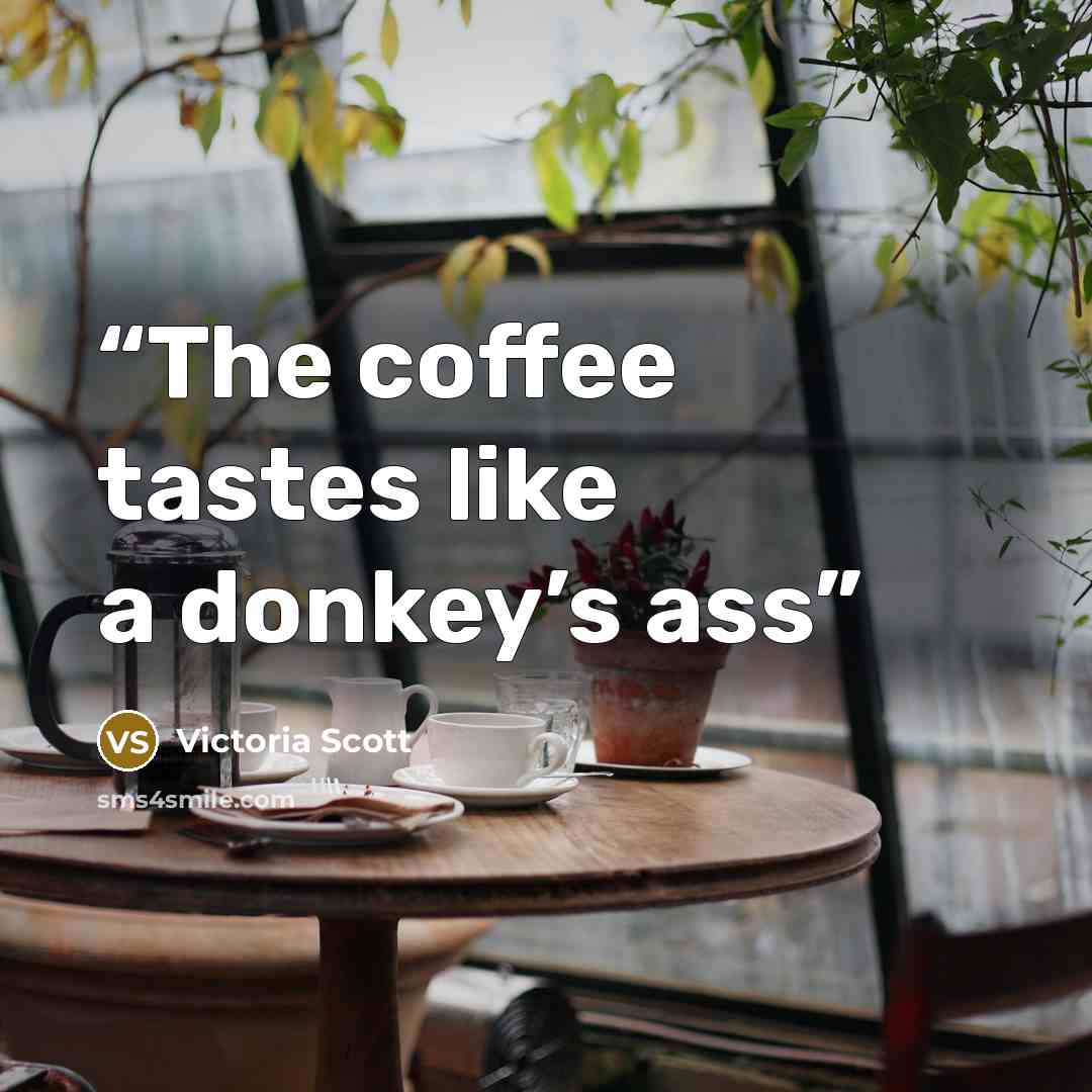“The coffee tastes like a donkey’s ass” quote by Victoria Scott