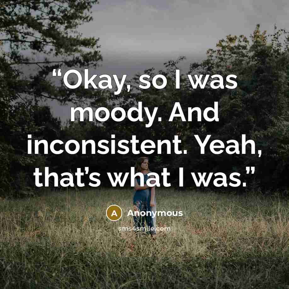 “Okay, so I was moody. And inconsistent. Yeah, that’s what I was.” quote by Anonymous