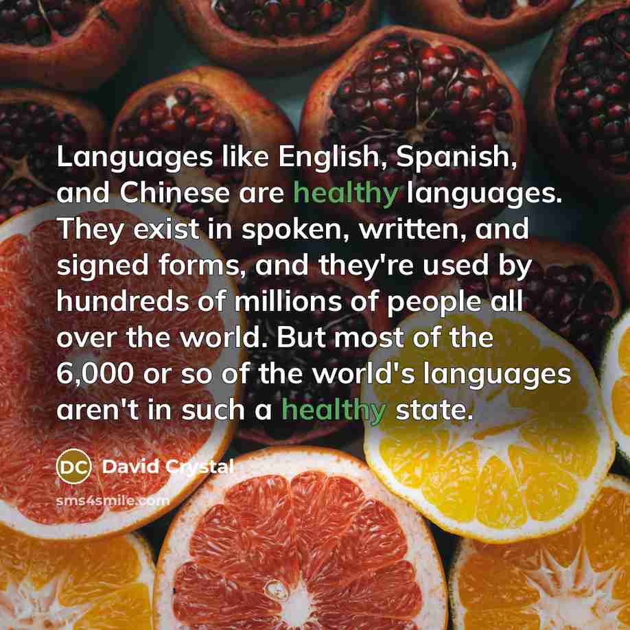 “Languages like English, Spanish, and Chinese are healthy languages. They…” quote by David Crystal
