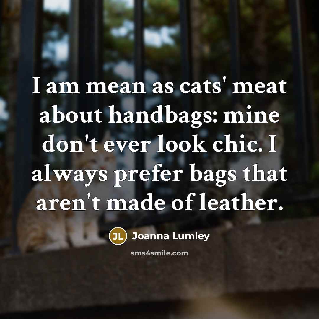 “I am mean as cats' meat about handbags: mine don't…” quote by Joanna Lumley