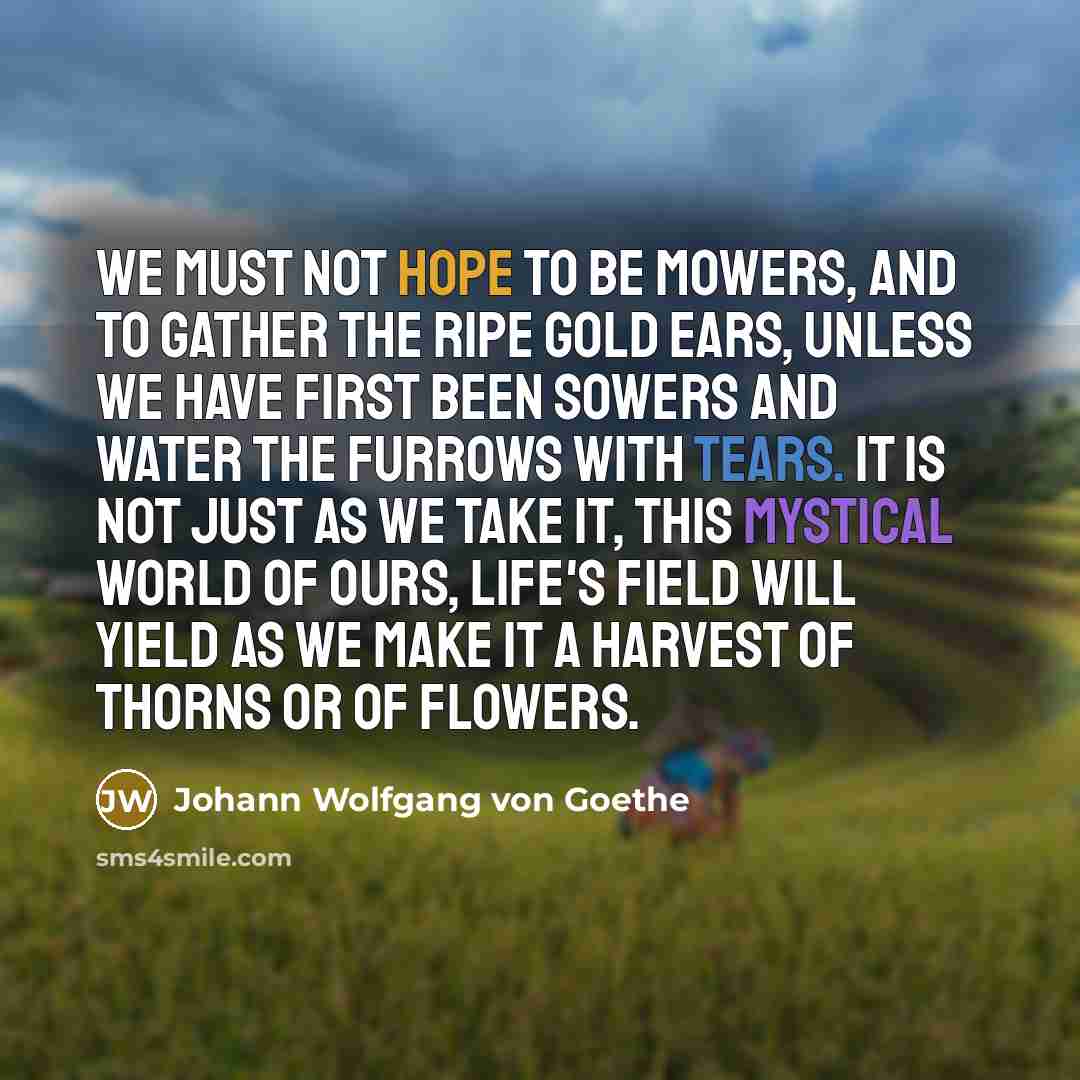 “We must not hope to be mowers, And to gather…” quote by Johann Wolfgang von Goethe