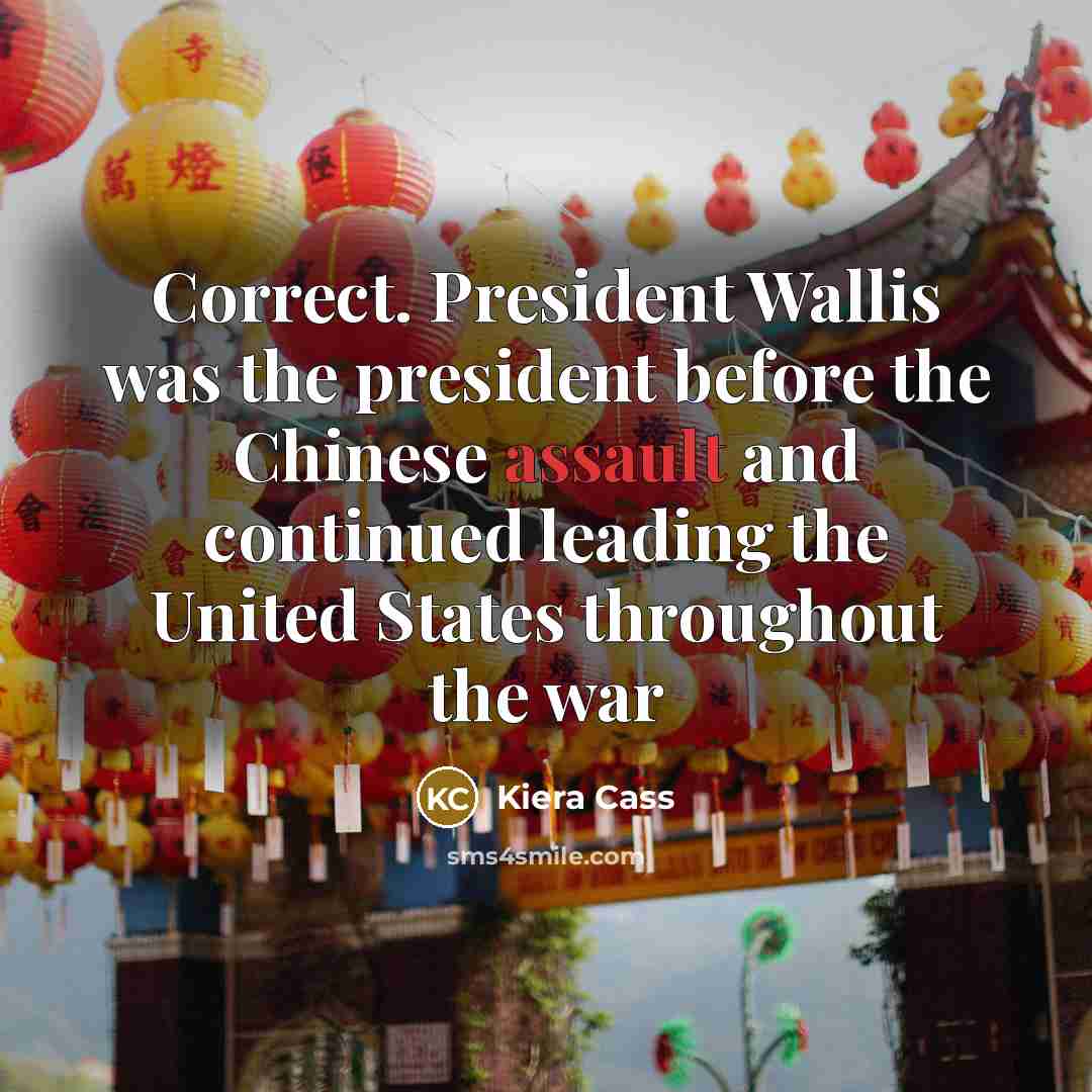 “Correct. President Wallis was the president before the Chinese assault…” quote by Kiera Cass