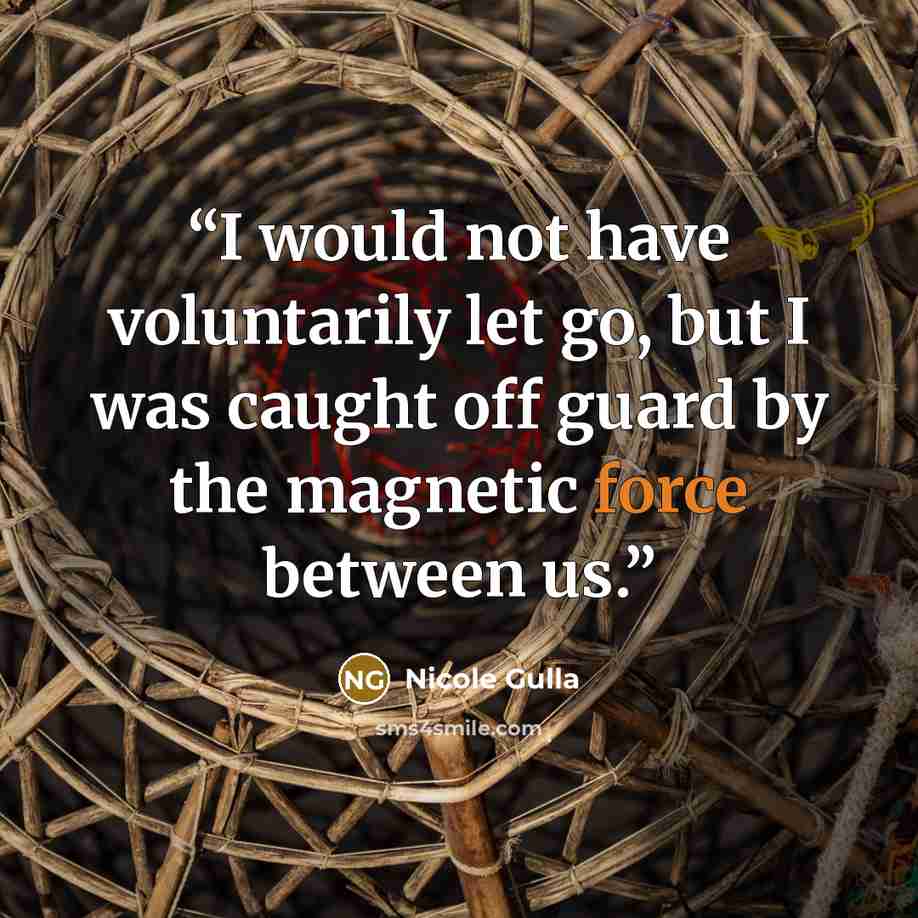 “I would not have voluntarily let go, but I was caught off guard by the magnetic force between us.” quote by Nicole Gulla
