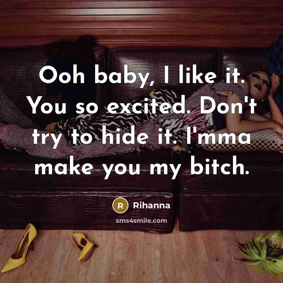 “Ooh baby, I like it. You so excited. Don't try to hide it. I'mma make you my bitch.” quote by Rihanna