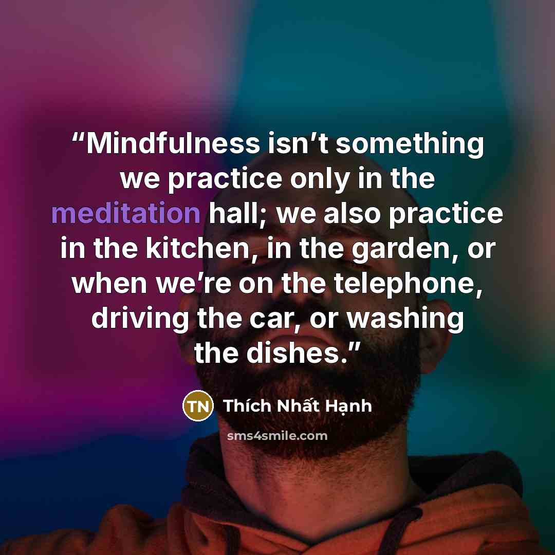“Mindfulness isn’t something we practice only in the meditation hall; we also practice in the kitchen, in the garden, or when we’re on the telephone, driving the car, or washing the dishes.” quote by Thích Nhất Hạnh