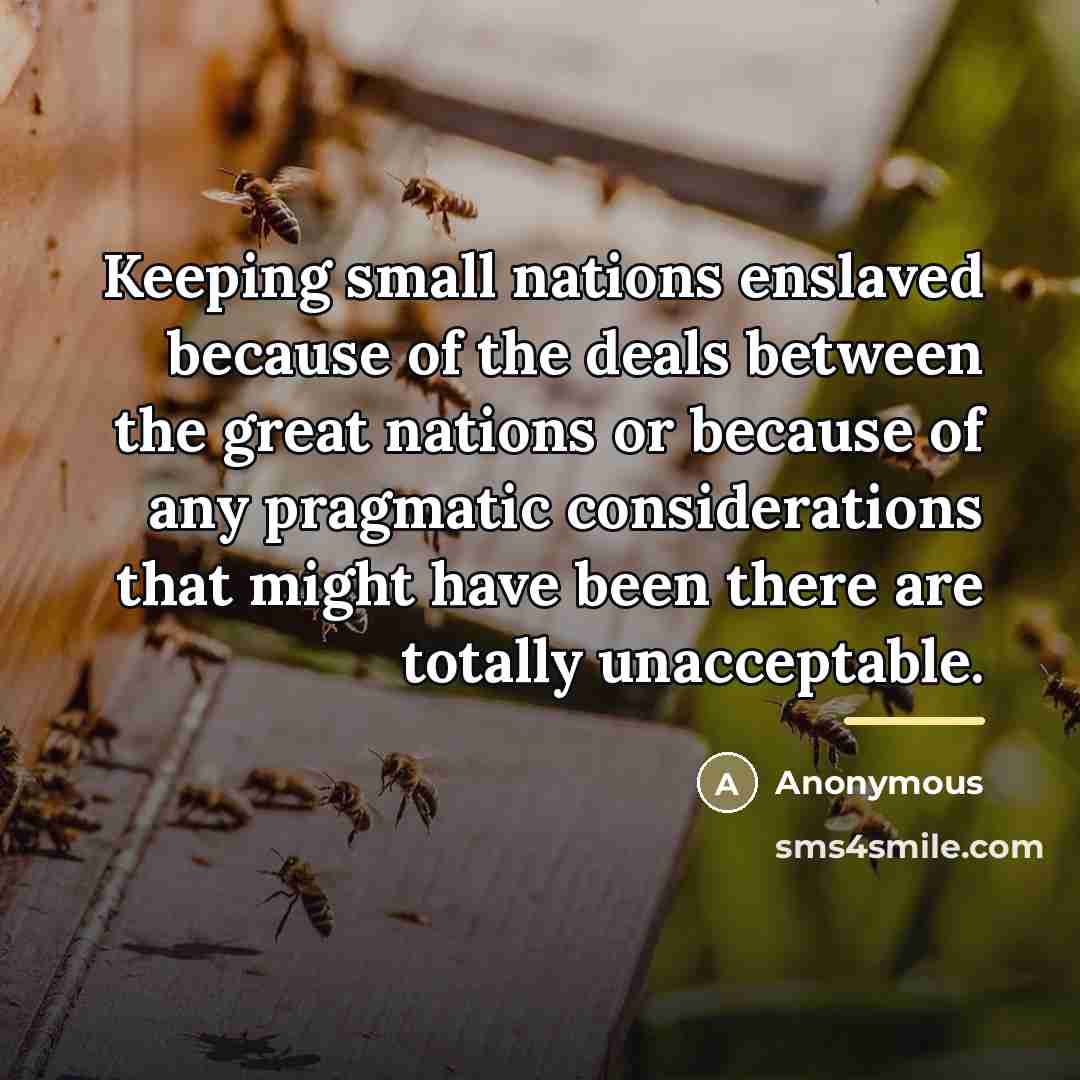 “Keeping small nations enslaved because of the deals between the…” quote by Anonymous