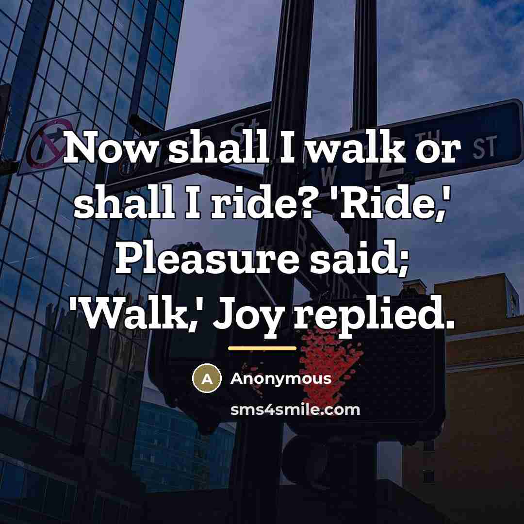 “Now shall I walk or shall I ride? 'Ride,' Pleasure…” quote by Anonymous
