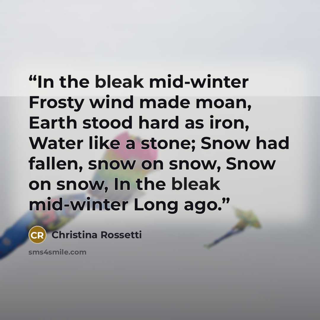 “In the bleak mid-winter Frosty wind made moan, Earth stood hard as iron, Water like a stone; Snow had fallen, snow on snow, Snow on snow, In the bleak mid-winter Long ago.” quote by Christina Rossetti