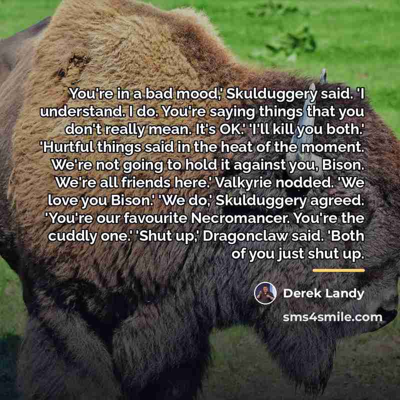 “You're in a bad mood,' Skulduggery said. 'I understand. I…” quote by Derek Landy