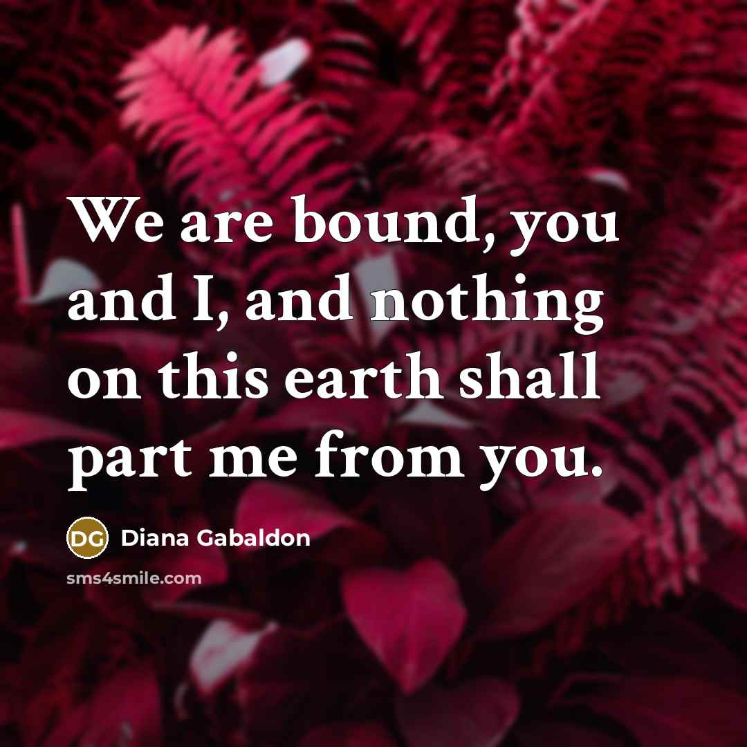“We are bound, you and I, and nothing on this…” quote by Diana Gabaldon