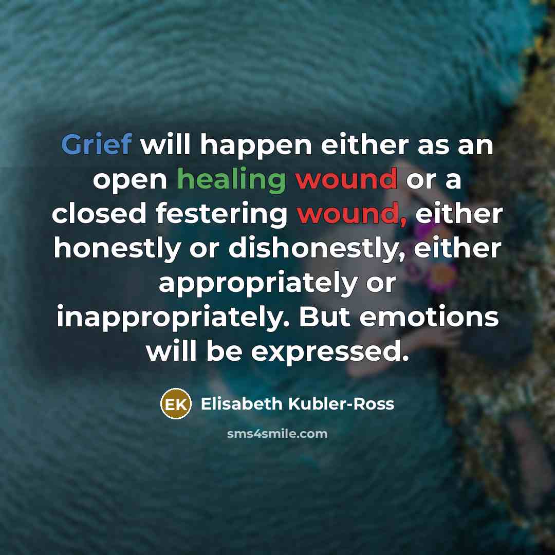 “Grief will happen either as an open healing wound or…” quote by Elisabeth Kubler-Ross