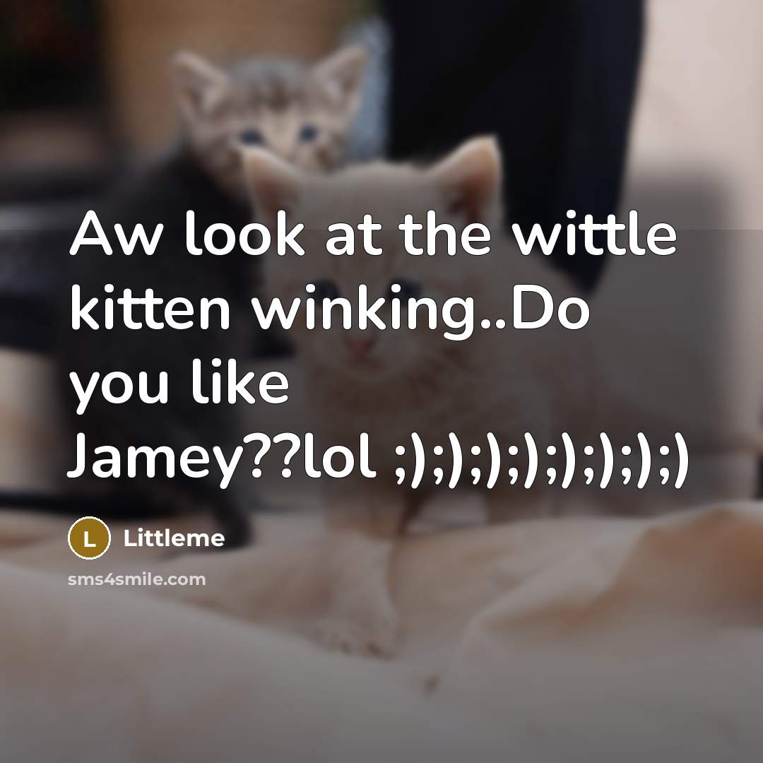 “Aw look at the wittle kitten winking..Do you like Jamey??lol…” quote by Littleme